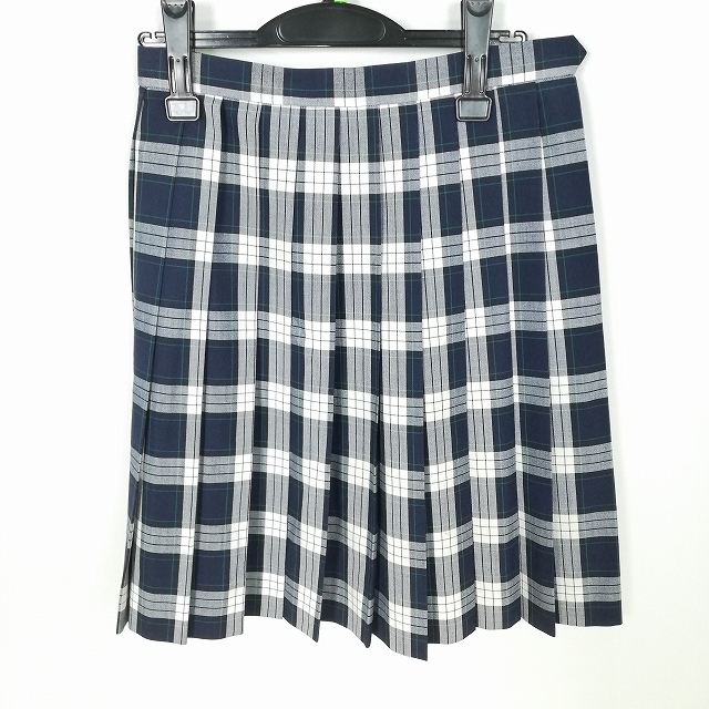 スクールスカート 夏物 w66-丈54 チェック 中学 高校 プリーツ 学生服 制服 女子 中古 HK4101