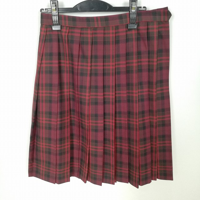 スクールスカート 冬物 w63-丈59 チェック 中学 高校 プリーツ 学生服 制服 女子 中古 HK4104