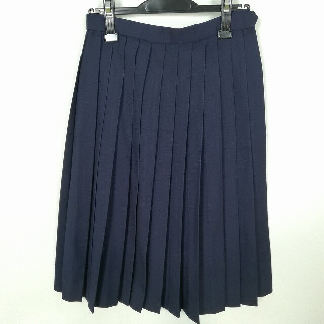 スクールスカート 冬物 w63-丈68 紺 中学 高校 プリーツ 学生服 制服 女子 中古 HK5070