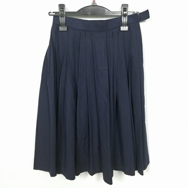 スクールスカート 夏物 w58-丈60 紺 中学 高校 プリーツ 学生服 制服 女子 中古 HK5380