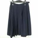スクールスカート 夏物 w60-丈66 紺 中学 高校 プリーツ 学生服 制服 女子 中古 HK5381