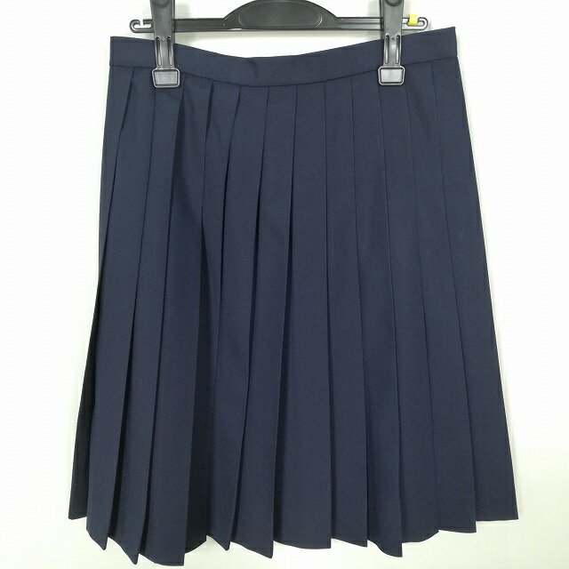 スクールスカート 冬物 w69-丈59 紺 中学 高校 プリーツ 学生服 制服 女子 中古 HK5669
