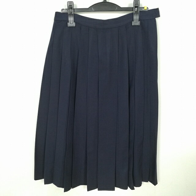 スクールスカート 冬物 w69-丈71 紺 中学 高校 プリーツ 学生服 制服 女子 中古 HK5672