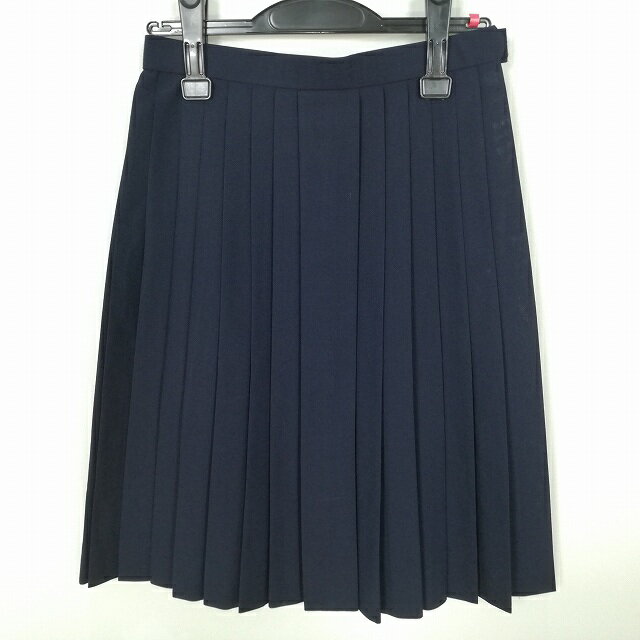 スクールスカート 夏物 w63-丈59 紺 中学 高校 プリーツ 学生服 制服 女子 中古 HK5681