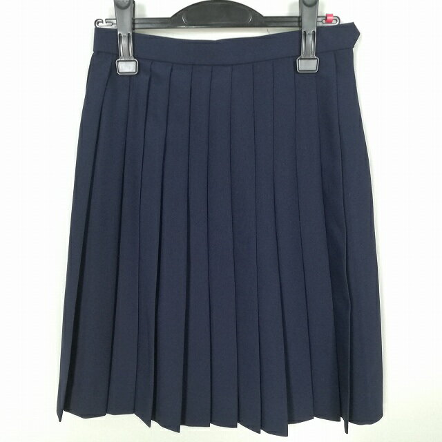スクールスカート 夏物 w63-丈56 紺 中学 高校 プリーツ 学生服 制服 女子 中古 HK5682
