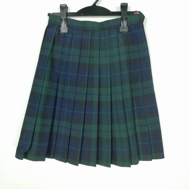 スクールスカート 夏物 w63-丈50 チェック 中学 高校 プリーツ 学生服 制服 女子 中古 HK7475