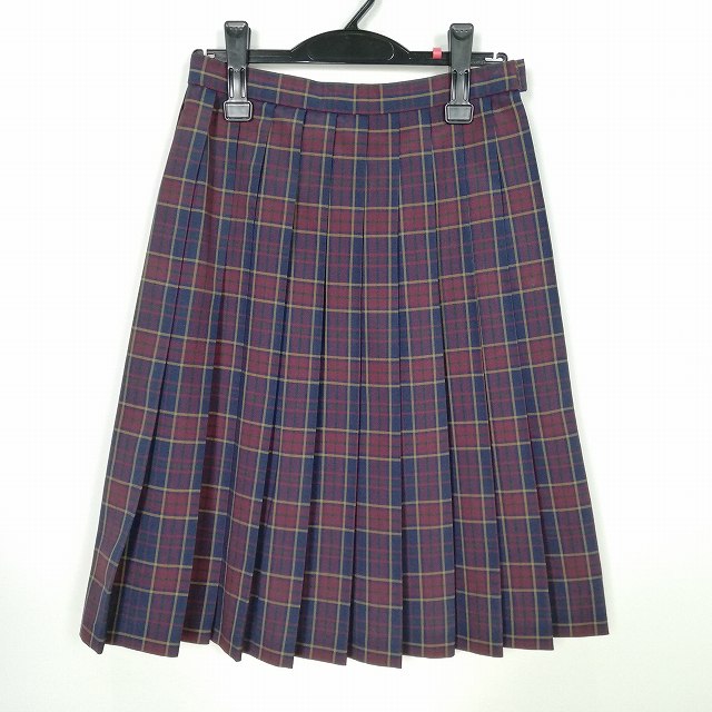 スクールスカート 夏物 w63-丈61 チェック 中学 高校 プリーツ 学生服 制服 女子 中古 HK7476