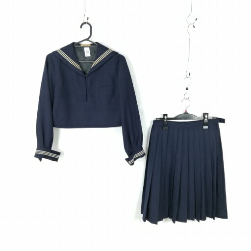 セーラー服 スカート 上下2点セット 冬物 白3本線 女子 学生服 中学 高校 紺 制服 中古 ランクC NA4156 セーラー服 スカート 上下2点セット 冬物 白3本線 女子 学生服 中学 高校 紺 制服 中古 ランクC NA4156