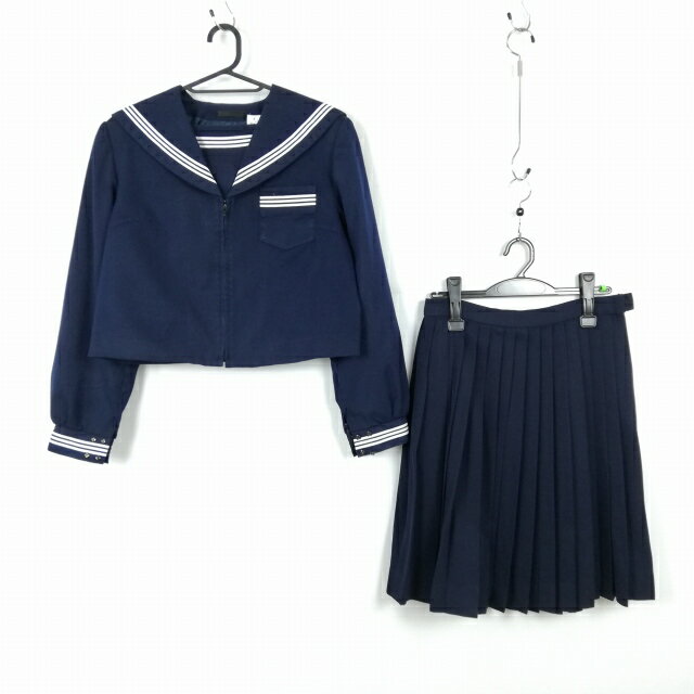 セーラー服 スカート 上下2点セット 大きいサイズ カンコー 冬物 白3本線 女子 学生服 中学 高校 紺 制服 中古 ランクC NA5082