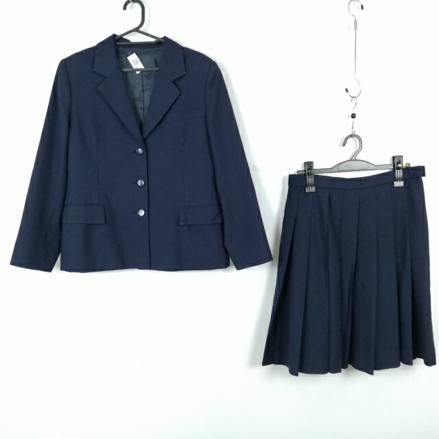 ブレザー スカート 上下2点セット 大きいサイズ 冬物 女子 学生服 中学 高校 紺 制服 中古 ランクC NA5274