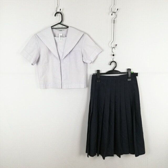 セーラー服 スカート 上下2点セット M 夏物 白3本線 女子 学生服 中学 高校 白 制服 中古 ランクC NA5413