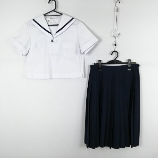 セーラー服 スカート 上下2点セット 165A 夏物 青1本線 女子 学生服 兵庫書写中学 白 制服 中古 ランクB NA5575 セーラー服 スカート 上下2点セット 165A 夏物 青1本線 女子 学生服 兵庫書写中学 白 制服 中古 ランクB NA5575