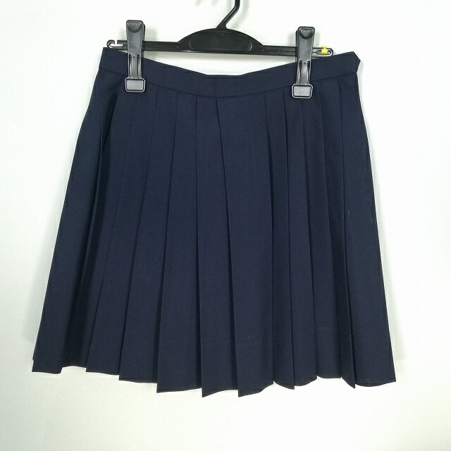 スクールスカート 夏物 w69-丈47 紺 中学 高校 プリーツ 学生服 制服 女子 中古 HK0016