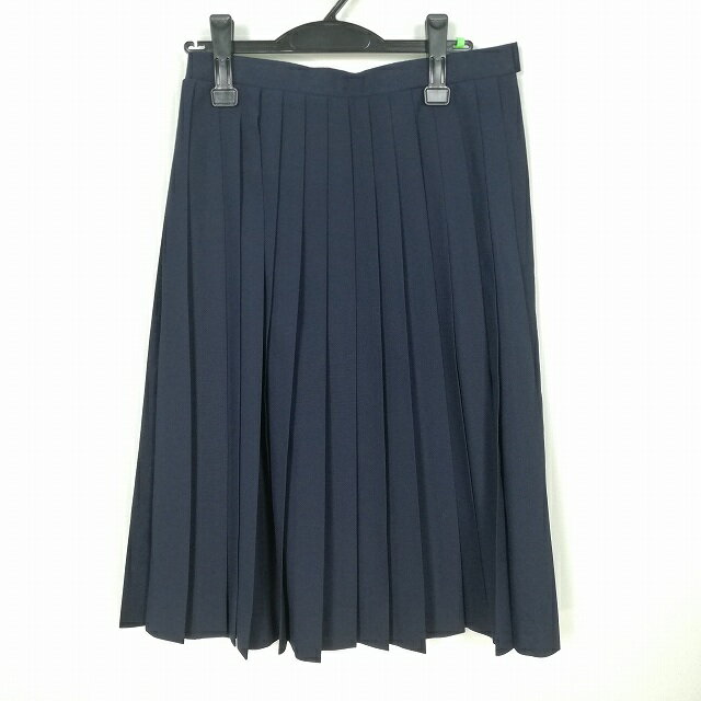 スクールスカート 夏物 w66-丈68 紺 中学 高校 プリーツ 学生服 制服 女子 中古 HK4117