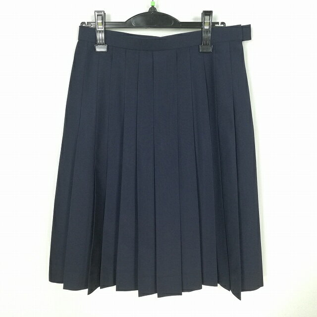 スクールスカート 夏物 w66-丈62 紺 中学 高校 プリーツ 学生服 制服 女子 中古 HK4121