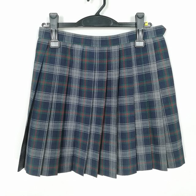 スクールスカート 夏物 w69-丈44 チェック 中学 高校 ミニ丈 プリーツ 学生服 制服 女子 中古 HK4137