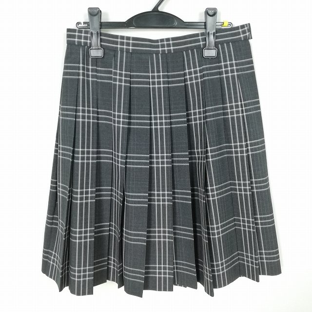 スクールスカート 夏物 w69-丈56 チェック 神奈川鎌倉女子大学中等部 M.YURIKO プリーツ 学生服 制服 女子 中古 HK4141