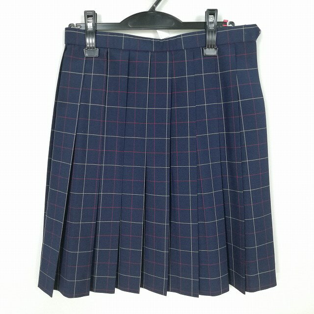 スクールスカート 夏物 w63-丈53 チェック 中学 高校 プリーツ 学生服 制服 女子 中古 HK4144