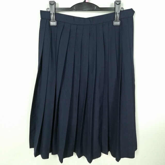 スクールスカート 大きいサイズ 冬物 w72-丈67 紺 中学 高校 プリーツ 学生服 制服 女子 中古 HK5081