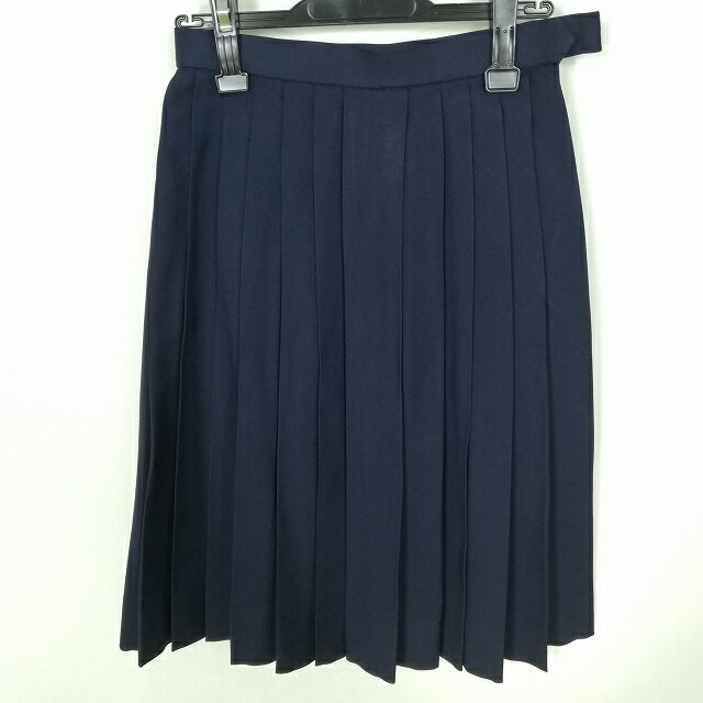 スクールスカート 冬物 w60-丈62 紺 中学 高校 プリーツ 学生服 制服 女子 中古 HK5086