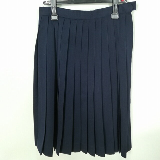 スクールスカート 冬物 w63-丈65 紺 中学 高校 プリーツ 学生服 制服 女子 中古 HK5091