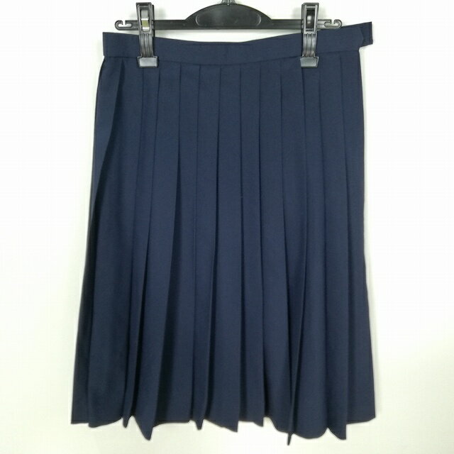 スクールスカート 夏物 w66-丈64 紺 中学 高校 プリーツ 学生服 制服 女子 中古 HK5102