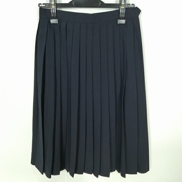 スクールスカート 夏物 w62-丈65 紺 中学 高校 プリーツ 学生服 制服 女子 中古 HK5107