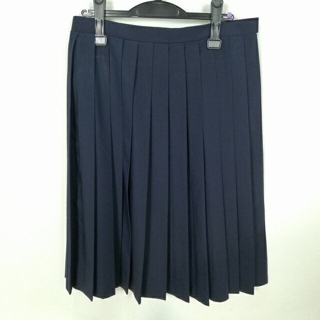 スクールスカート 大きいサイズ 夏物 w75-丈66 紺 中学 高校 プリーツ 学生服 制服 女子 中古 HK5113