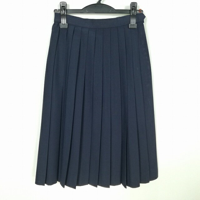 スクールスカート 夏物 w60-丈65 紺 中学 高校 プリーツ 学生服 制服 女子 中古 HK5143