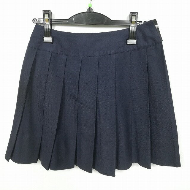 スクールスカート 冬物 w66-丈42 紺 中学 高校 ミニ丈 プリーツ 学生服 制服 女子 中古 HK5308