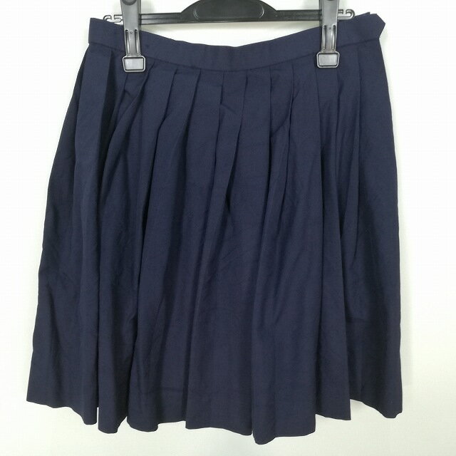 スクールスカート 冬物 w66-丈54 紺 茨城下館第一高校 プリーツ 学生服 制服 女子 中古 HK5751