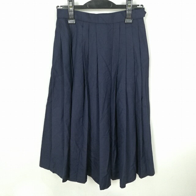 スクールスカート 冬物 w60-丈68 紺 中学 高校 プリーツ 学生服 制服 女子 中古 HK5756