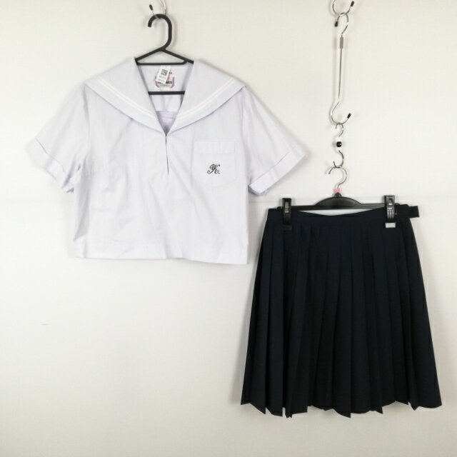 セーラー服 スカート 上下2点セット 大きいサイズ 夏物 白2本線 女子 学生服 兵庫琴陵中学 白 制服 中古 ランクC NA5476