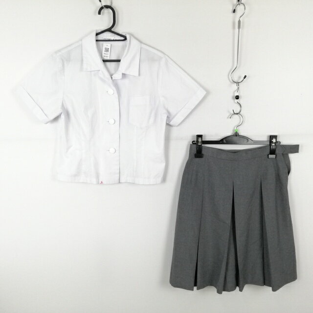 ブラウス スカート 上下2点セット 大きいサイズ 夏物 女子 学生服 中学 高校 白 制服 中古 ランクC NA5497