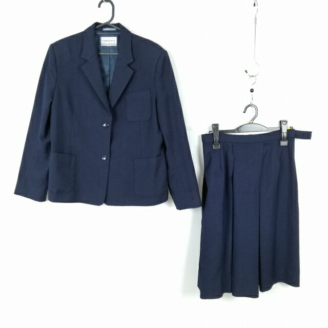 ブレザー ベスト スカート 上下3点セット 大きいサイズ 冬物 女子 学生服 中学 高校 紺 制服 中古 ランクC NA5505