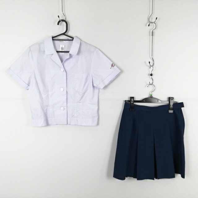 ブラウス ミニスカート 上下2点セット 夏物 女子 学生服 宮崎商業高校 白 制服 中古 ランクC NA5837