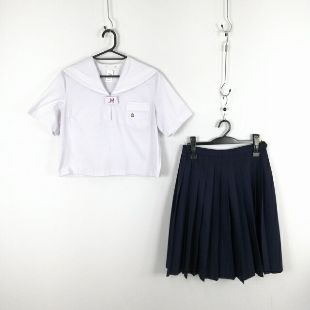 セーラー服 スカート 上下2点セット 夏物 白3本線 女子 学生服 兵庫浜の宮中学 白 制服 中古 ランクC NA6955