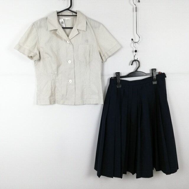 ブラウス スカート 上下2点セット M 夏物 女子 学生服 宮崎西高校 ストライプ(オフ白/グレー) 制服 中古 ランクC NA9555