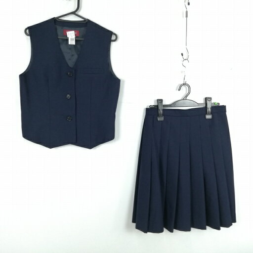 ベスト スカート 上下2点セット 指定 トンボ 冬物 女子 学生服 中学 高校 紺 制服 中古 ランクB NA9607 ベスト スカート 上下2点セット 指定 トンボ 冬物 女子 学生服 中学 高校 紺 制服 中古 ランクB NA9607