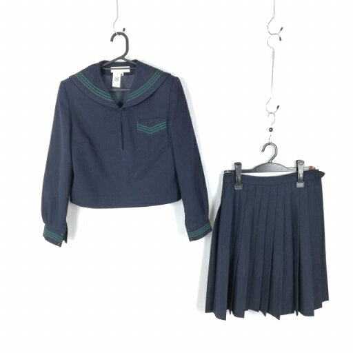 セーラー服 スカート 上下2点セット 冬物 緑3本線 女子 学生服 中学 高校 紺 制服 中古 ランクC EY0415 セーラー服 スカート 上下2点セット 冬物 緑3本線 女子 学生服 中学 高校 紺 制服 中古 ランクC EY0415