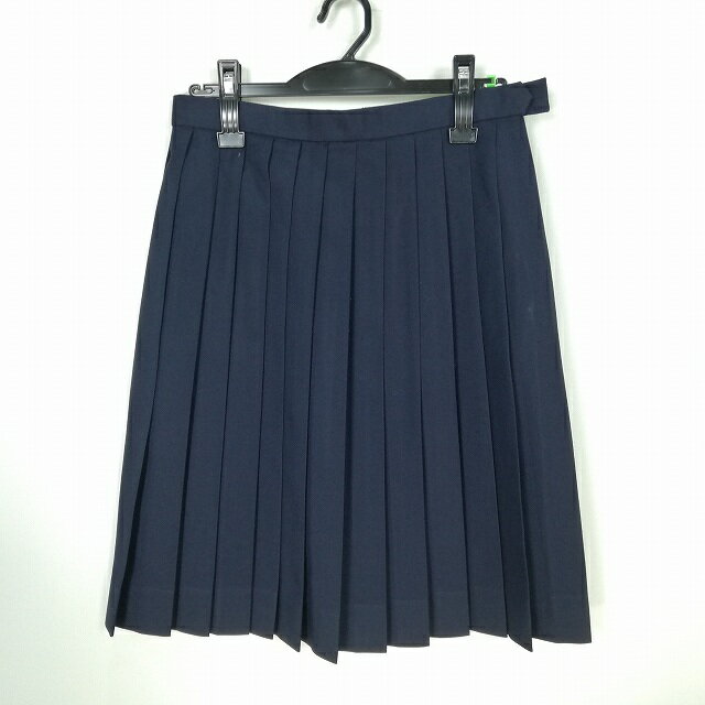 スクールスカート 冬物 w66-丈57 紺 中学 高校 プリーツ 学生服 制服 女子 中古 HK5160