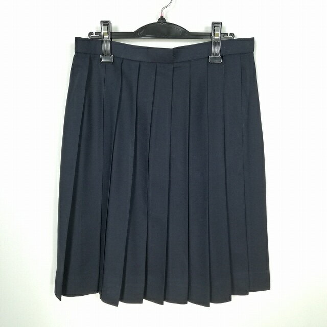 スクールスカート 大きいサイズ 冬物 w72-丈58 紺 中学 高校 プリーツ 学生服 制服 女子 中古 HK5171
