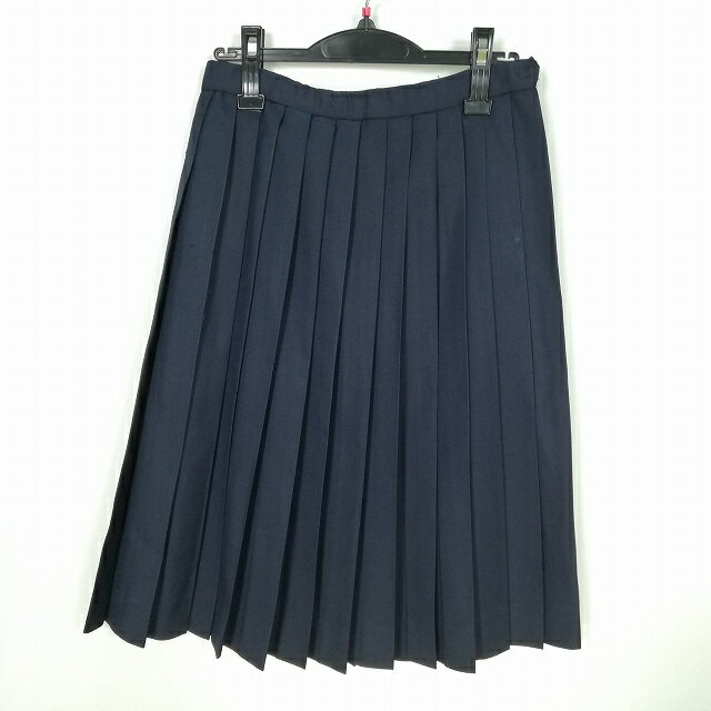 スクールスカート 冬物 w63-丈65 紺 中学 高校 プリーツ 学生服 制服 女子 中古 HK5178