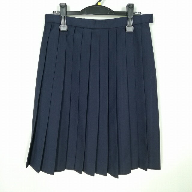 スクールスカート 冬物 w69-丈60 紺 中学 高校 プリーツ 学生服 制服 女子 中古 HK5187