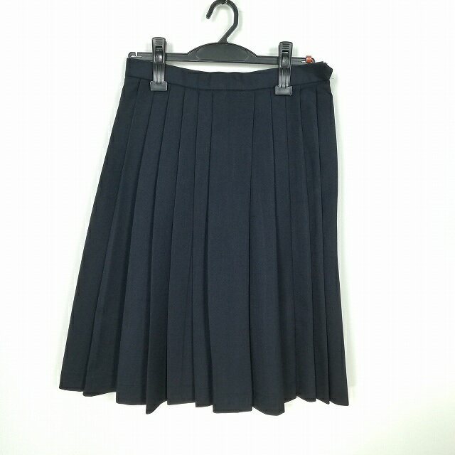 スクールスカート 冬物 w62-丈60 紺 中学 高校 プリーツ 学生服 制服 女子 中古 HK5193