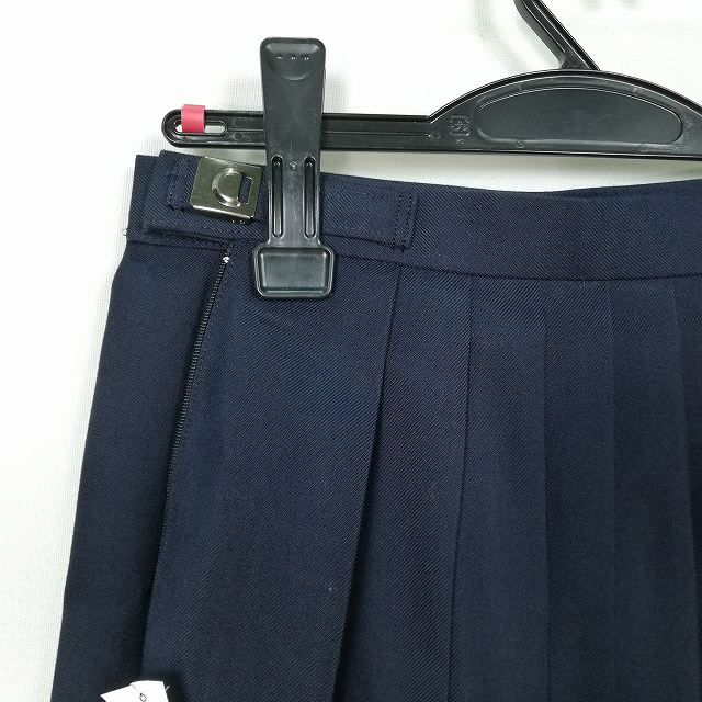 スクールスカート 冬物 w63-丈62 紺 中学 高校 プリーツ 学生服 制服 女子 中古 HK5196