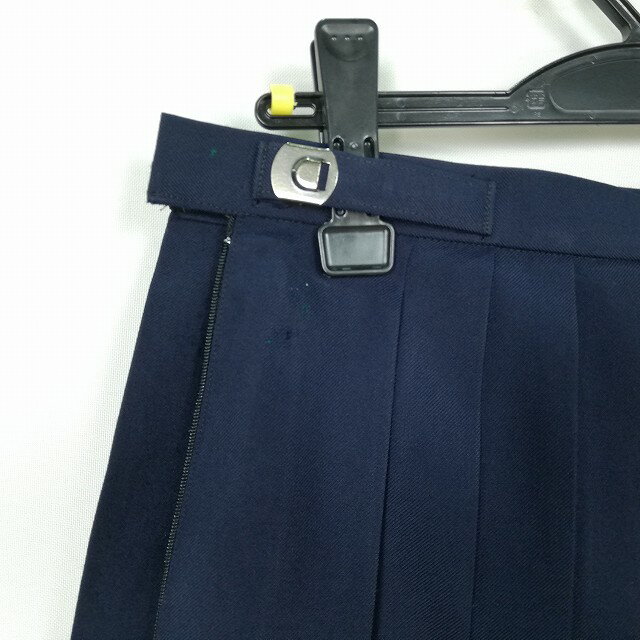 スクールスカート 冬物 w69-丈56 紺 中学 高校 プリーツ 学生服 制服 女子 中古 HK5202