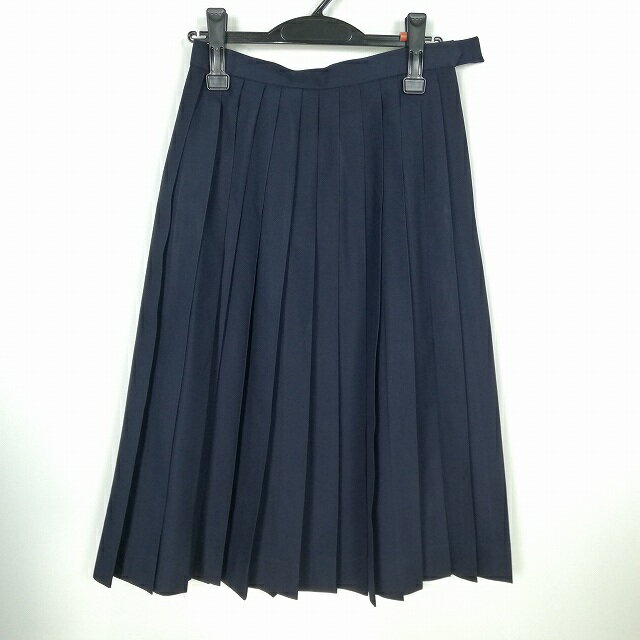 スクールスカート 冬物 w60-丈73 紺 中学 高校 プリーツ 学生服 制服 女子 中古 HK5225