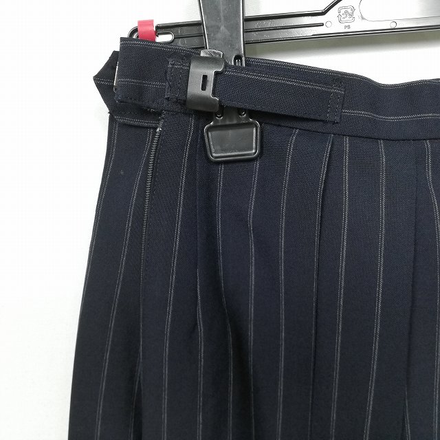 スクールスカート 夏物 w63-丈59 ストライプ 中学 高校 プリーツ 学生服 制服 女子 中古 HK5313