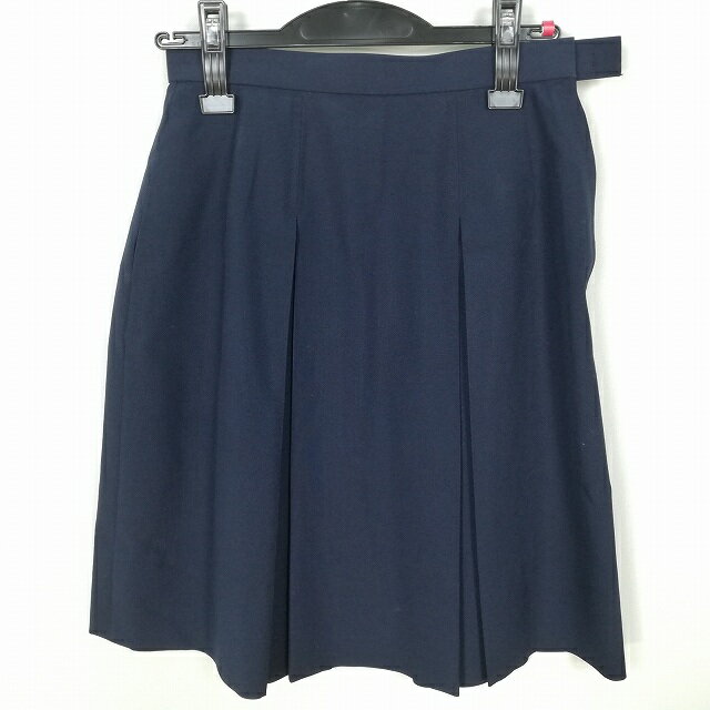 スクールスカート 夏物 w63-丈54 紺 中学 高校 プリーツ 学生服 制服 女子 中古 HK5765